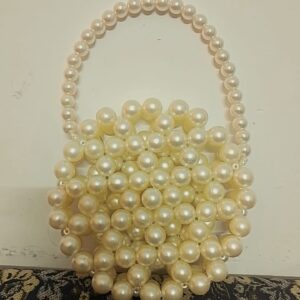 Beautiful white Pearl round bag by Alishba Aura | Perfect for Eid festival.