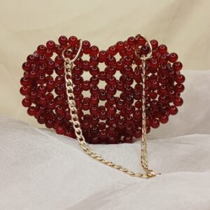 Handmade Red Glass Pearl Bag | Premium Quality Mini Clutch by Alishba Aura